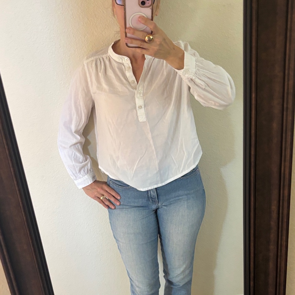 Madewell White Button-Front Henley Blouse
